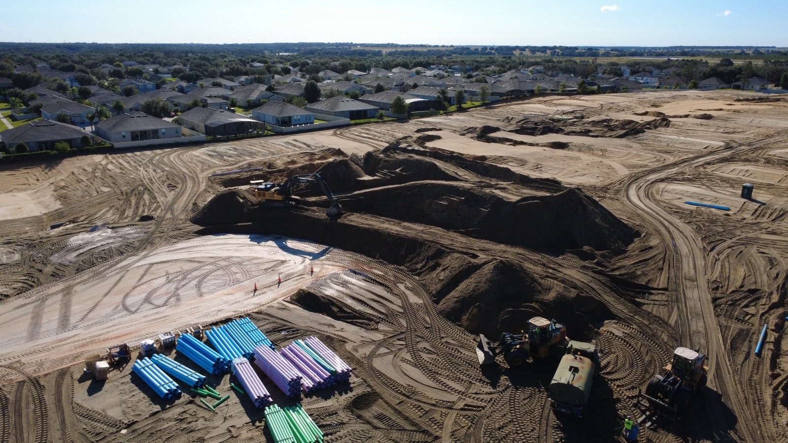 Aerial drone view of active construction site in Central Florida