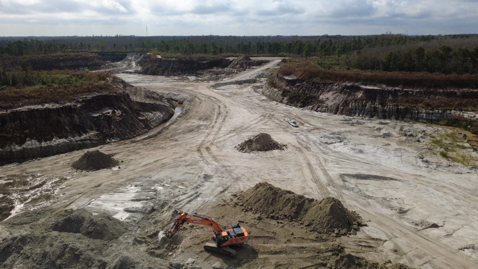 Aerial view of excavation and earthwork site in Bithlo Florida