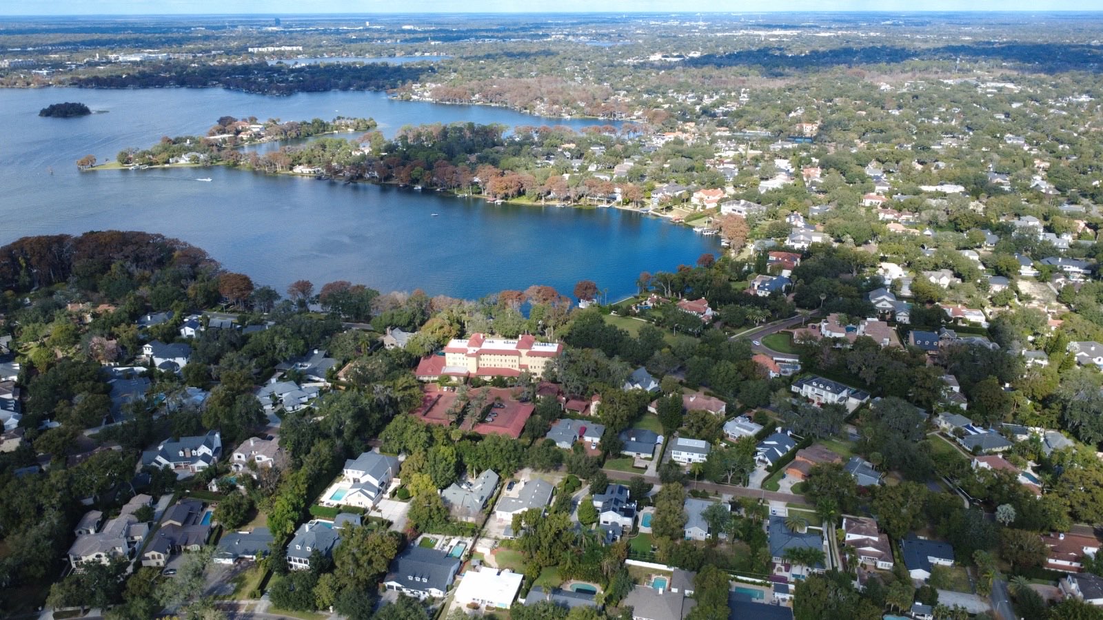 Aerial photography of Rollins College campus in Winter Park