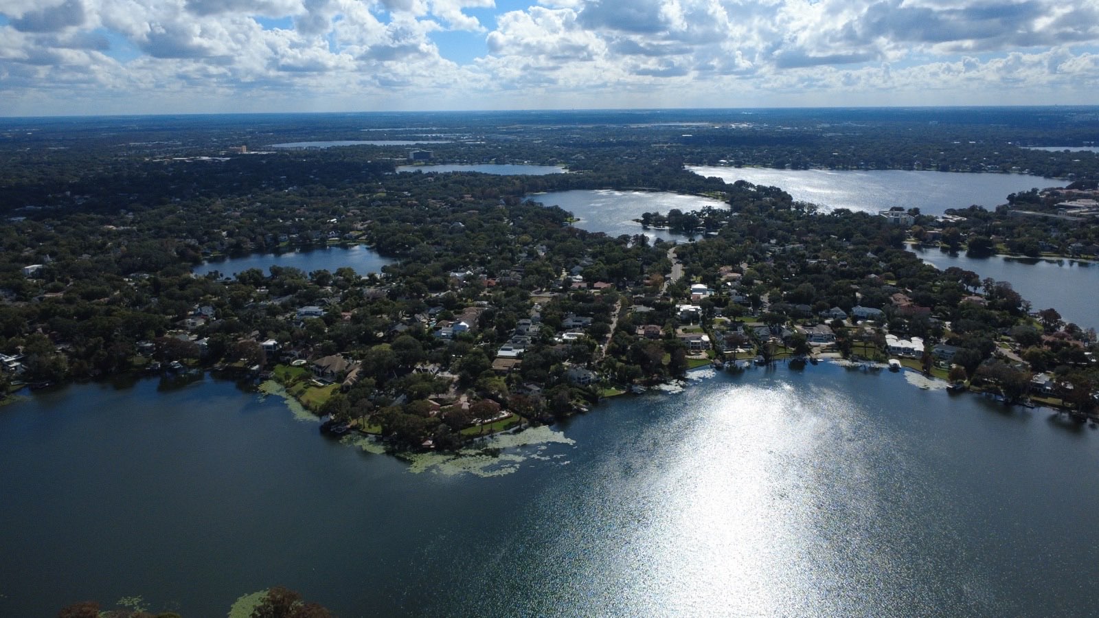 Aerial photography of Winter Park Florida neighborhoods and lakes